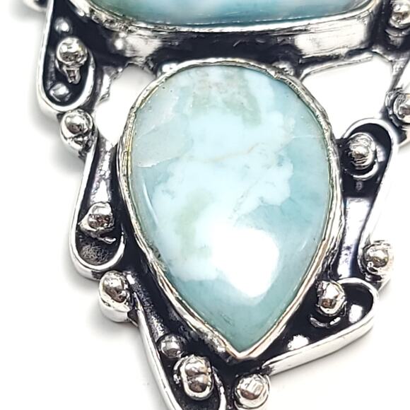 Triple Larimar Stone Silver Pendant (2") on 18" Necklace - Picture 2 of 9